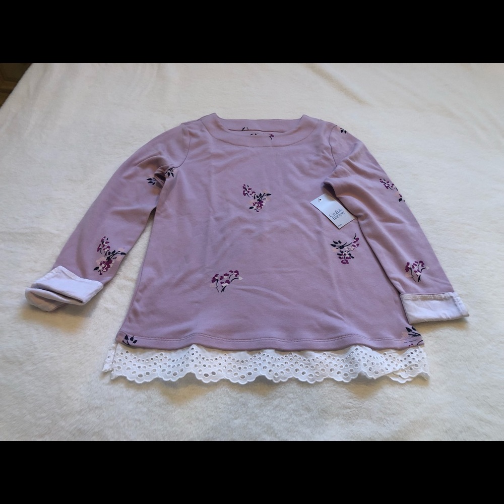 Croft & Barrow Long Sleeved Top with Lace Trim - Picture 2 of 8